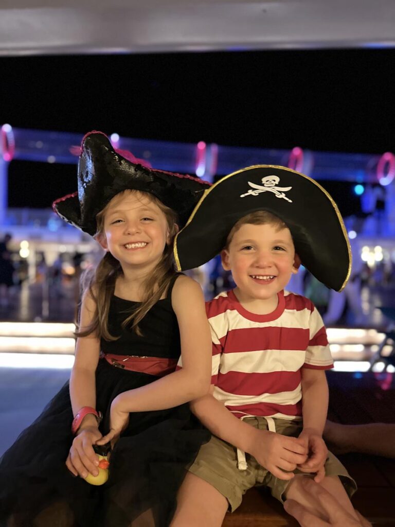 Blakey and Henry posing in pirate hats